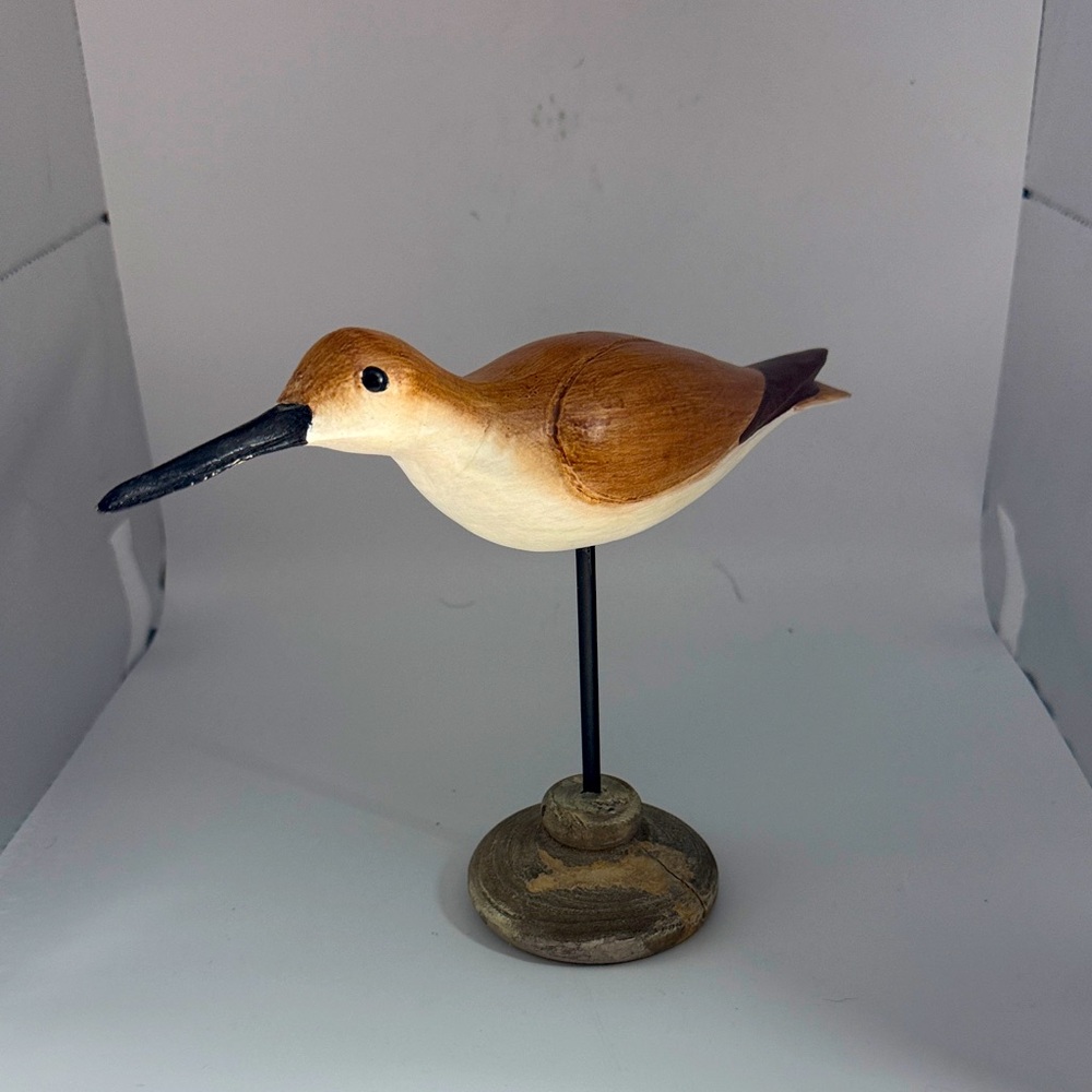 Handcrafted Wooden Sandpiper Figurine - Brown and Black
